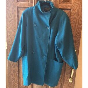 Style Chic Women’s 100% Wool Winter Fashion Coat Aqua Blue Size 14 Lined GUC
